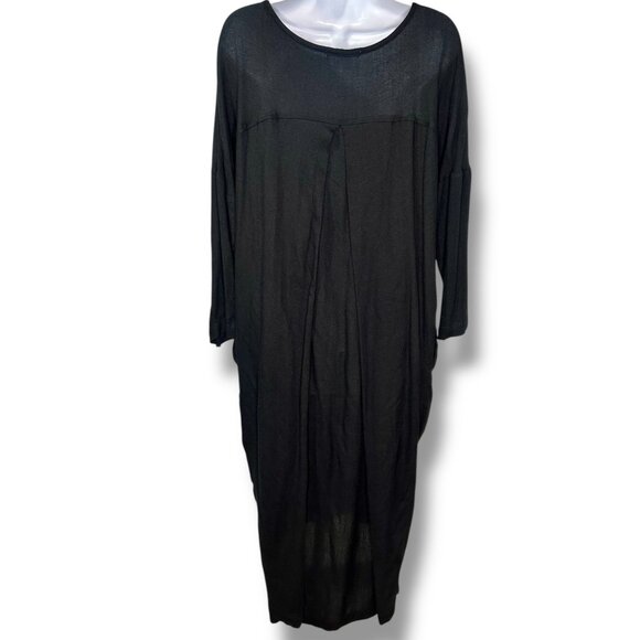 Black Crane Black Cocoon Pleat Back Maxi Dress Pockets lagenlook witchy goth - Picture 4 of 12